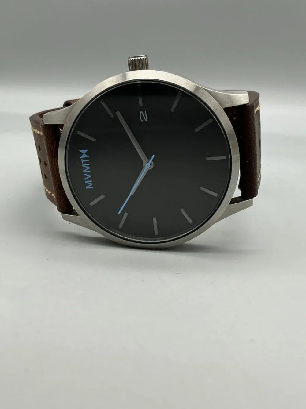 MVMT Classic Mens Watch 45mm Silver Tone Black Dial Date New Battery